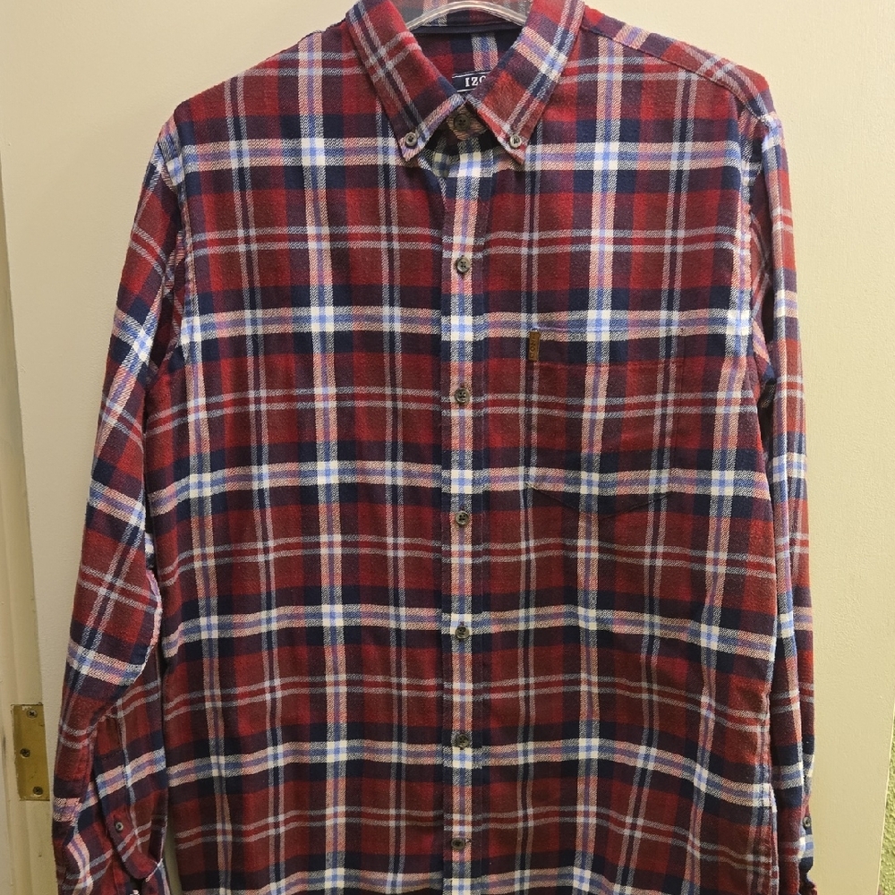 Izod Red and Blue Plaid Button Down Shirt